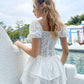 Ladies Square Neck Crochet Double Cake Dress